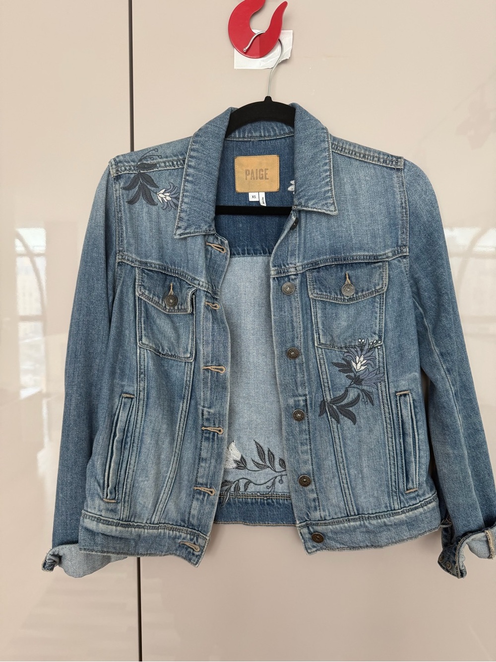 PAIGE Light Blue Embroidered Denim Jacket